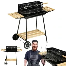 grill-ogrodowy-weglowy-ruszt-duzy-kolka-polki-drewno-przenosny-regulacja