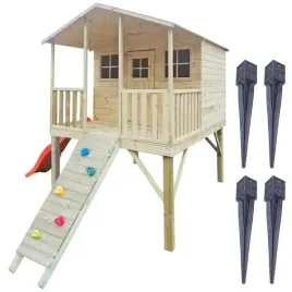 domek-drewniany-dla-dzieci-gucio-do-ogrodu-slizg-czerwony-scianka-kotwy