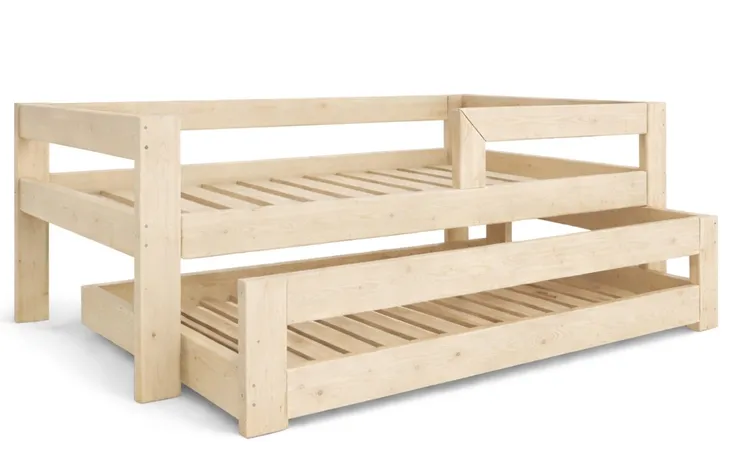 ŁÓŻKO PODWÓJNE WYSUWANE PIĘTROWE DREWNIANE 160X80 + BARIERKA + 2 STELAŻE