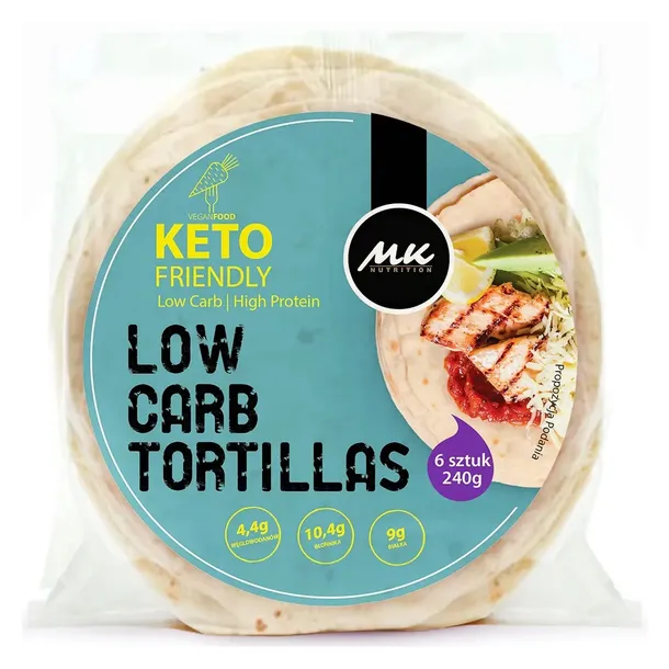 KETO TORTILLA WRAP 6 SZTUK 240G 80% MNIEJ WĘGLOWODANÓW LOW CARB BIAŁKOWA
