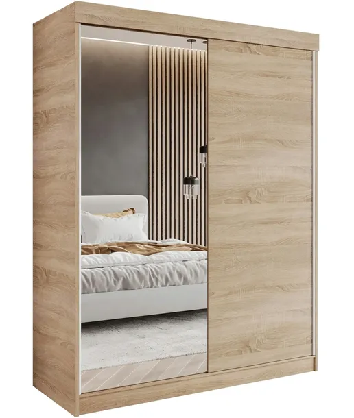 SZAFA PRZESUWNA 2-DRZWIOWA 130 x 205 CM - DĄB SONOMA - LUSTRO C - GARDEROBA