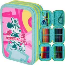 coolpack-piornik-szkolny-trzykomkorowy-wyposazenie-kredki-flamastry-minnie