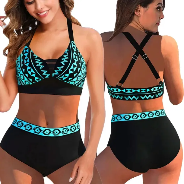STRÓJ KĄPIELOWY DWUCZĘSCIOWY WYSZCZUPLAJĄCY BIKINI WYSOKI STAN MAJTEK / L