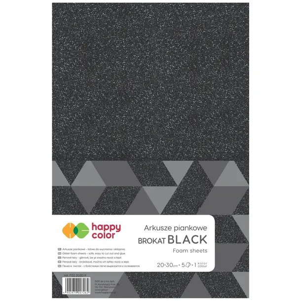 Arkusze piankowe brokat Happy Color A4 opk.5 CZARNE