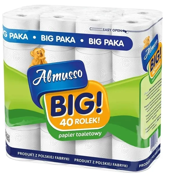 Papier toaletowy 3 warstwowy celuloza Almusso BIG 40 rolek biały