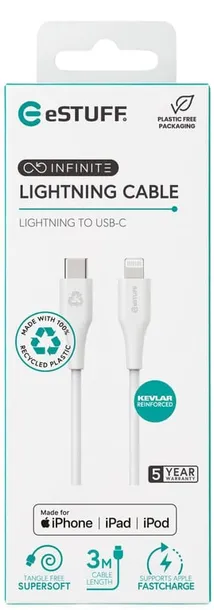 estuff-es602370-kabel-lightning-3-m-bialy