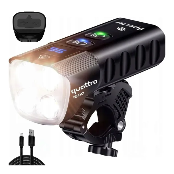 OŚWIETLENIE ROWEROWE LAMPKA QUATTRO 1600LM USB MOCNA WODOODPORNA LED