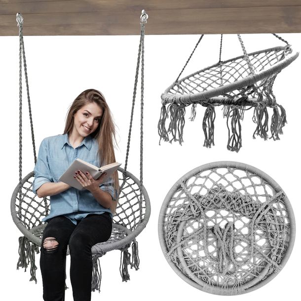 BOCIANIE GNIAZDO FOTEL HUŚTAWKA OGRODOWA FOTEL WISZĄCY BOHO BG100SZ SZARY