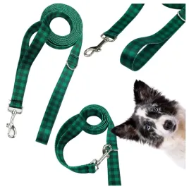 smycz-dla-psa-tasma-spacerowa-mocna-zielona-krata-paw-planet-15m-25mm