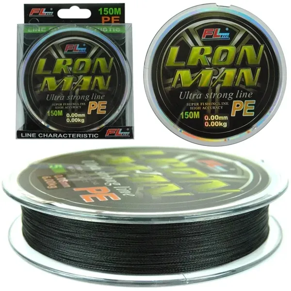 czarna PLECIONKA WĘDKARSKA LRON MAN 150m PRO FL 0,20mm 15,7kg