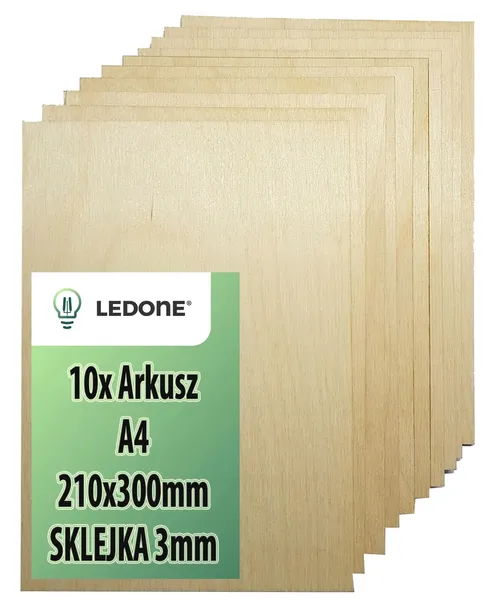 Sklejka 3mm do lasera klasa 1/2 formatka a4 dekor drewno decoupage x10szt