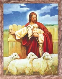 obraz-jezus-dobry-pasterz-z-barankami-rama-brazowa-20-cm-x-25-cm