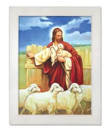 obraz-jezus-dobry-pasterz-z-barankami-rama-biala-20-cm-x-25-cm