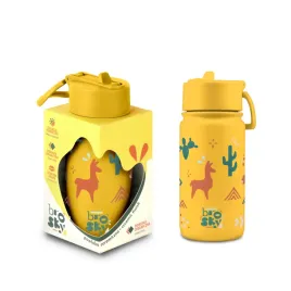 zolta-butelka-termiczna-na-wode-dla-dzieci-brosky-pattern-lama-450-ml