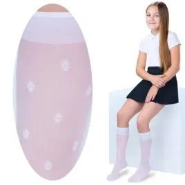 2-pary-fantazyjne-dziewczece-bezuciskowe-podkolanowki-biale-wzor-kwiatuszek