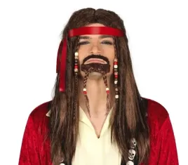 peruka-pirata-pirat-brazowe-wlosy-z-broda-chusta-czerwona-koraliki
