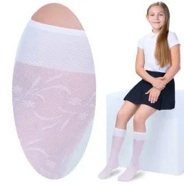 2-pary-zakardowe-dziewczece-podkolanowki-biale-wzorek-galazki-modne