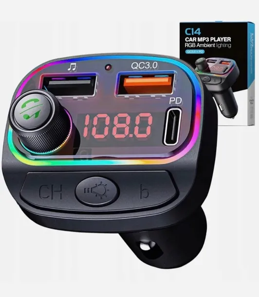 transmiter-fm-bluetooth-usb-typ-c-qc-3-0-pd-bass-stan-nowy-zasilanie-gniazdo-zapalniczki-samochodowej-12v-gniazdo-zapalniczki-samochodowej-24v