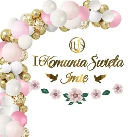 balony-luk-dekoracje-na-komunie-baner-kwiaty-roz-imie