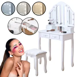 toaletka-lustrzana-dt01-led-3-barwy-swiatla-lustro-szuflady-taboret-biala