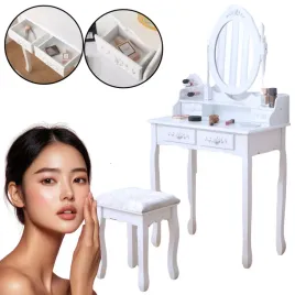 toaletka-lustrzana-dt04-lustro-szuflady-taboret-biala-lakierowana