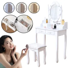 toaletka-lustrzana-dt03-led-3-barwy-swiatla-lustro-szuflady-taboret-biala