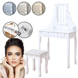 toaletka-lustrzana-dt02-led-3-barwy-swiatla-lustro-szuflady-taboret-biala