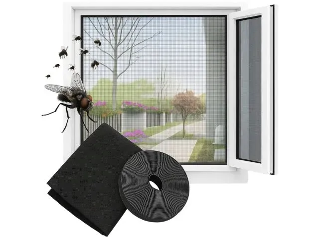 CZARNA MOSKITIERA SIATKA NA OKNO OWADY 150x130 + RZEP