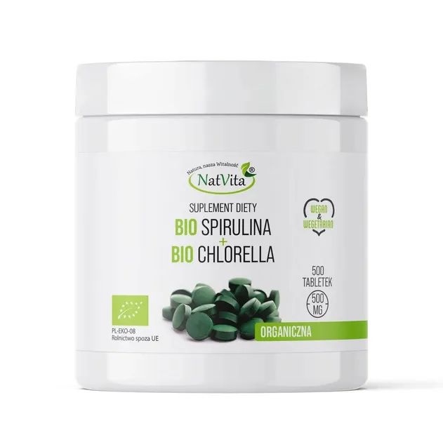 BIO Spirulina + BIO Chlorella Ekologiczna Superfood 500 Tabletek NatVita