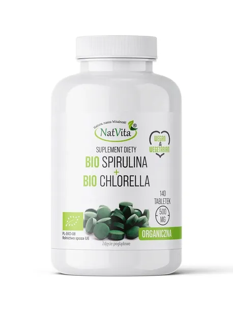 BIO Spirulina + BIO Chlorella Ekologiczna Superfood 140 Tabletek NatVita