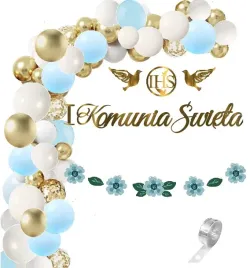balony-luk-dekoracje-na-komunie-baner-kwiaty-blekitne