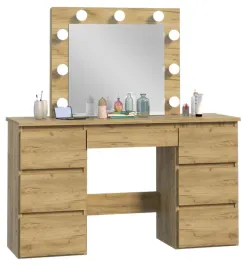 toaletka-z-duzym-lustrem-zarowki-led-kosmetyczna-dab-craft-szuflady-120-cm