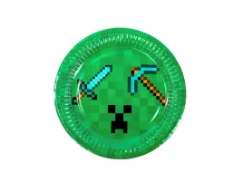 zielone-talerzyki-urodzinowe-piksele-18-cm-6-szt-minecraft