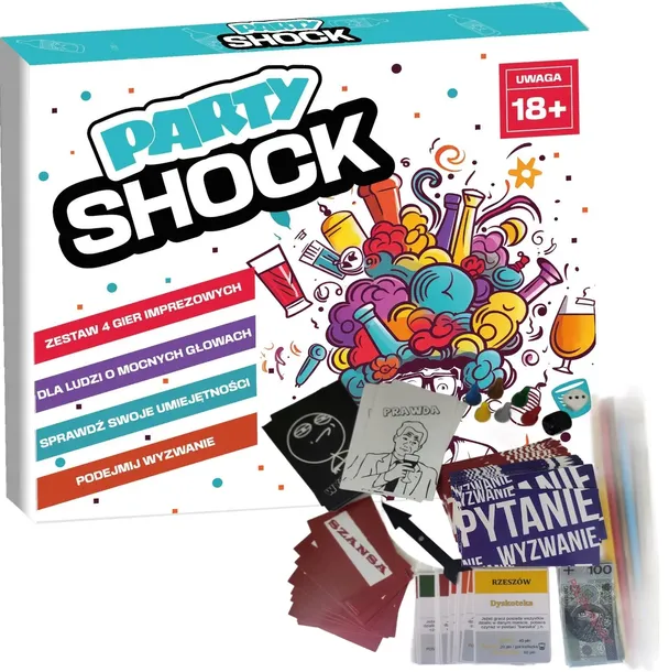 PARTY SHOCK ZESTAW 4 GIER NA IMPREZY IMPREZOWA GRA PLANSZOWA DLA DOROSŁYCH