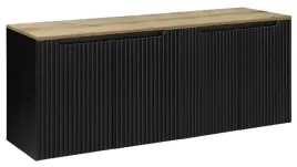 czarna-szafka-pod-umywalke-blat-dab-160-cm-wiszaca-ryflowane-fronty-4-drzwi