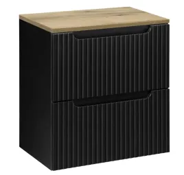 czarna-szafka-pod-umywalke-blat-dab-50-cm-wiszaca-ryflowane-fronty-szuflady