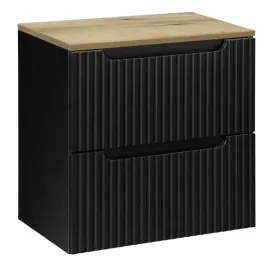 czarna-szafka-pod-umywalke-blat-dab-60-cm-wiszaca-ryflowane-fronty-szuflady