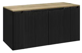 czarna-szafka-pod-umywalke-blat-dab-120-cm-wiszaca-ryflowane-fronty-4-drzwi