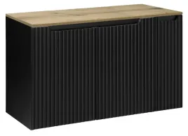 czarna-szafka-pod-umywalke-blat-dab-100-cm-wiszaca-ryflowane-fronty-3-drzwi