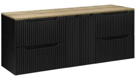 czarna-szafka-pod-umywalke-blat-dab-160-cm-wiszaca-ryflowane-fronty-2d4s