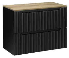 czarna-szafka-pod-umywalke-blat-dab-80-cm-wiszaca-ryflowane-fronty-szuflady