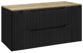 czarna-szafka-pod-umywalke-blat-dab-120-cm-wiszaca-ryflowane-fronty-2d2s