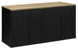 czarna-szafka-pod-umywalke-blat-dab-120-cm-wiszaca-ryflowane-fronty-4-drzwi