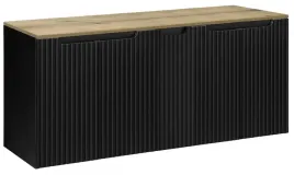 czarna-szafka-pod-umywalke-blat-dab-140-cm-wiszaca-ryflowane-fronty-5-drzwi