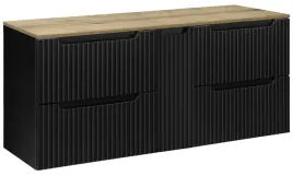 czarna-szafka-pod-umywalke-blat-dab-140-cm-wiszaca-ryflowane-fronty-1d4s