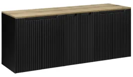 czarna-szafka-pod-umywalke-blat-dab-160-cm-wiszaca-ryflowane-fronty-6-drzwi