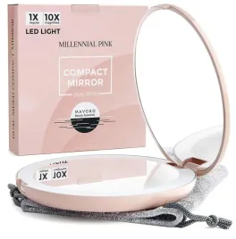 lusterko-kieszonkowe-powiekszajace-led-do-makijazu-rozowe-podwojne