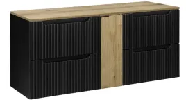 czarna-szafka-pod-umywalke-dab-blat-140-cm-wiszaca-ryflowane-fronty-1d4s