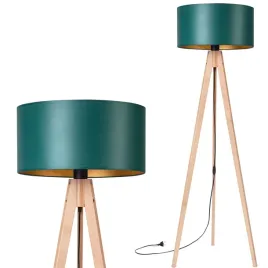 lampa-stojaca-podlogowa-trojnog-drewniany-buk-abazur-zielony-zloty