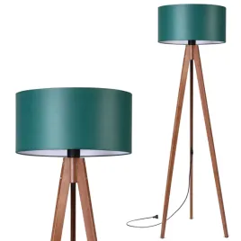 lampa-stojaca-podlogowa-trojnog-drewniany-orzech-abazur-zielony